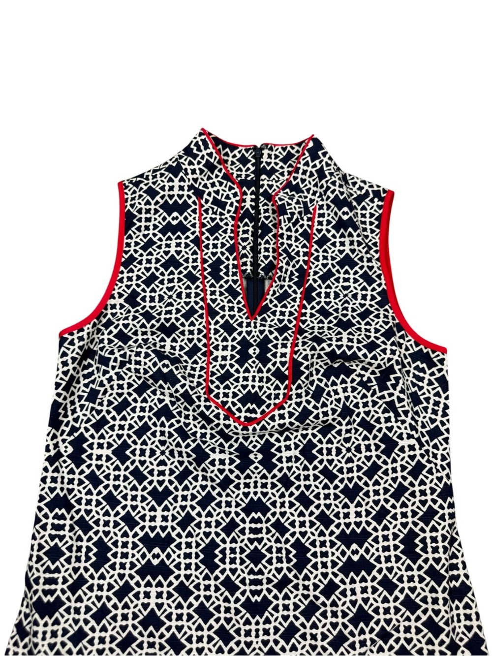 Jessica Navy Tile-Print Sleeveless Dress with Pink Trim - Picture 7 of 11